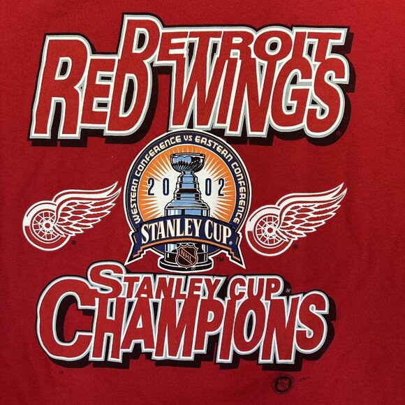 Vintage Detroit Red Wings 2002 Stanley Cup Champions T Shirt Hanes Tag Size L - Picture 3 of 6